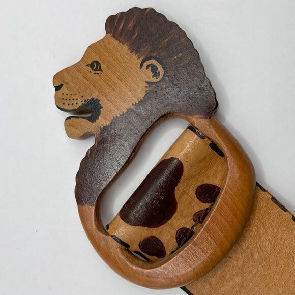 Vintage leather lion head animal paw print belt brown adjustable - Picture 5 of 9